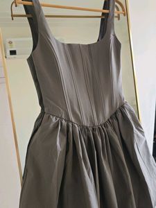 ZARA Grey Corset Flared Mini Dress With Pockets