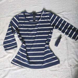 Navy Blue And White Striped Top