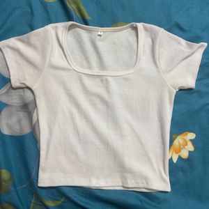 White square neck crop top
