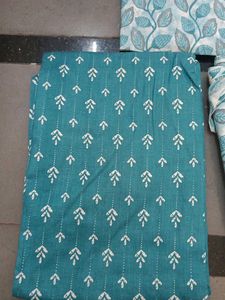 Teal Leaf Print Salwar Suit Fabric