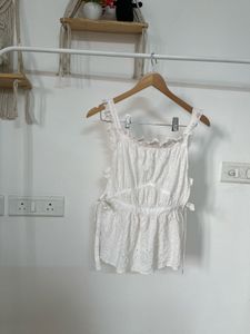White Eyelet Top with Tie Knot detailing