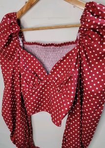 SHEIN Red Polka Dots Crop Top