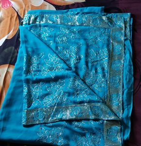 Sky Blue Gorgette Embroidery Saree 💙