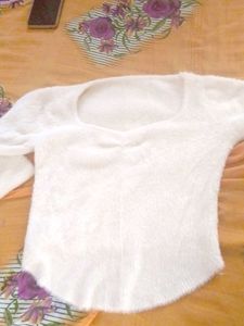 Fluffy White Cropped Sweater