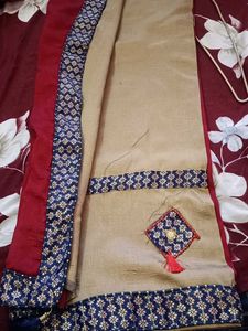 Elegant Red &amp; Navy Floral Saree