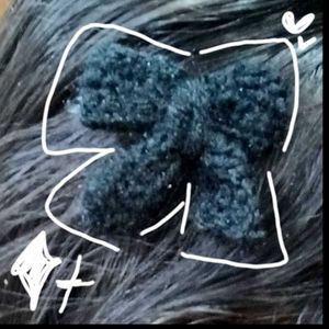 Cute Black Crochet Bow Clip