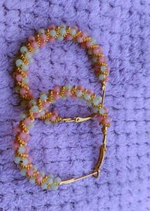 Pink &amp; Green Beaded Hoop Earrings