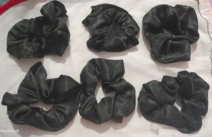 Black Satin Scrunchies - 6 Pack