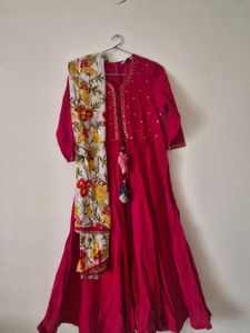 Red Anarkali Suit with Floral Dupatta
