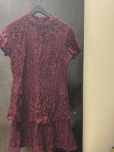 Burgundy Lace Tiered Mini Dress
