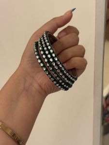 Green &amp; Silver Beaded Bangle Combo Of Two