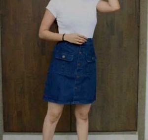 Denim Button-Front Skirt