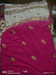 Pink And Creem Color Saree