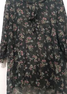 Floral Chiffon Tie-Neck Top