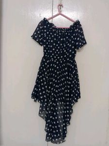 Blue White Dots.. Back Tail Dress For Beach