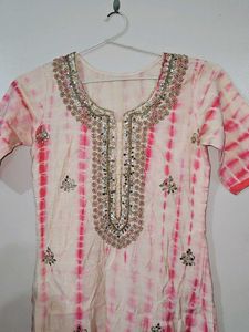 Mirror Work Pink Dye Beautiful Kurta