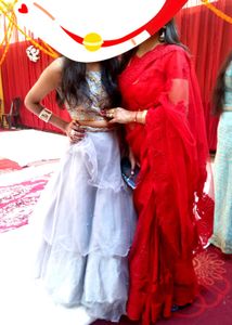 Red Embellished Saree With Blouse And Peticoat