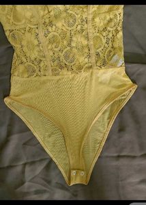 Sexy Yellow Net Bodysuit.