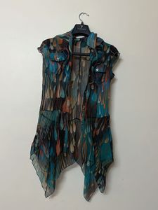 Abstract Sheer Ruffle Blouse
