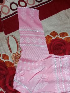 Pink Color Gotta Pati Printed Cotton Anarkali With