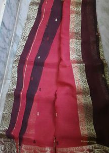 Elegant Gold &amp; Red &amp; Brown Tant Benarasi Sari