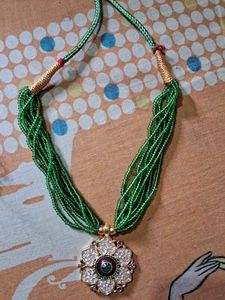 Multi Layered Cute Green Beats Mala With Locket