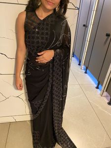 Black party wear Embellished Stone Studded Sare