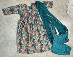 Teal &amp; Multicolor Anarkali Suit