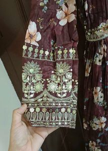 Brown Embellished Anarkali Festive Suit Set