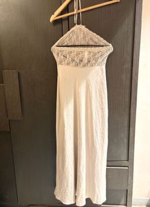 Beautiful Lace Trim Halter Maxi Dress