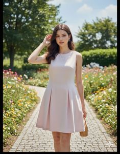 Elegant Pink Pleated Sleeveless  Dress