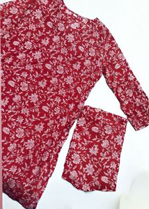 Red Floral Kurta Set ( XL Size)