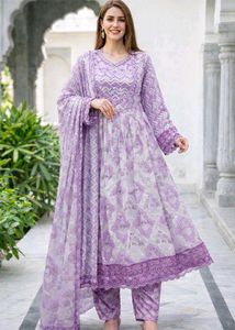 Lavender Printed Ethnic Gown