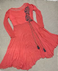 Coral Kurta With Slit