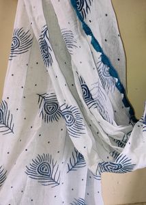 Beautiful Peacock Feather Design Pure Cotton Dupatta