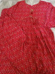Red Printed Salwar Kameez Set