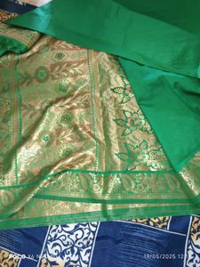 Silk Green Sari with Gold Accents