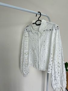 White Eyelet Cropped Blouse