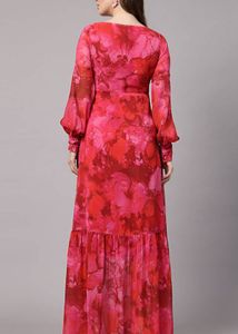 Pink &amp; Red Floral Print Maxi Dress