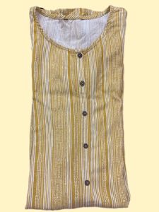 Yellow White Kurti Lines Straight Pattern