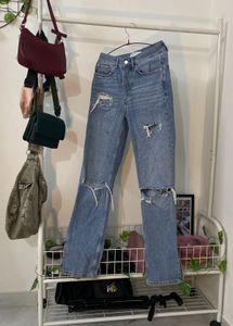Ripped Straight Leg Jeans