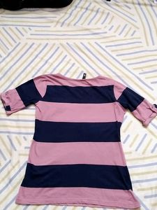 Pink And Dark Blue Colour Block T Shirt
