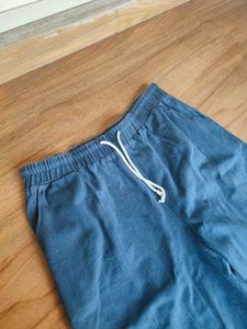 Navy Blue Baggy Fit Plain Full Pants For Summer