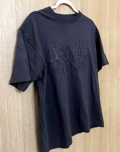Unique Grey Embossed Text T-Shirt