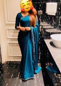 Royal Teal Blue Green Color Saree With Blouse
