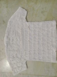 White Textured Ruffle T-Shirt