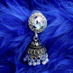 Silver Jhumka Earrings with White Pearls