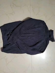 Blue Ribbed Turtleneck Sweater