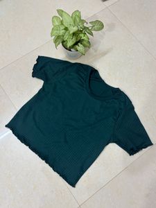 Green Ribbed Ruffle Hem Tee