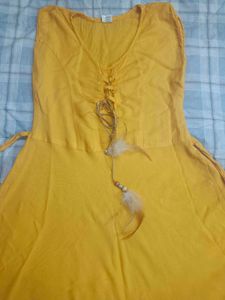 Mustard Boho Dress with Feather Detail